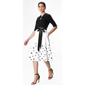 eShakti Women's Poplin Dress Size M (10) Black White Polka Dot